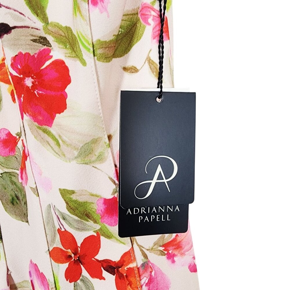 Adrianna Papell Floral Border Short Dress Size 16 Champagne Multi With Tags - Picture 6 of 11